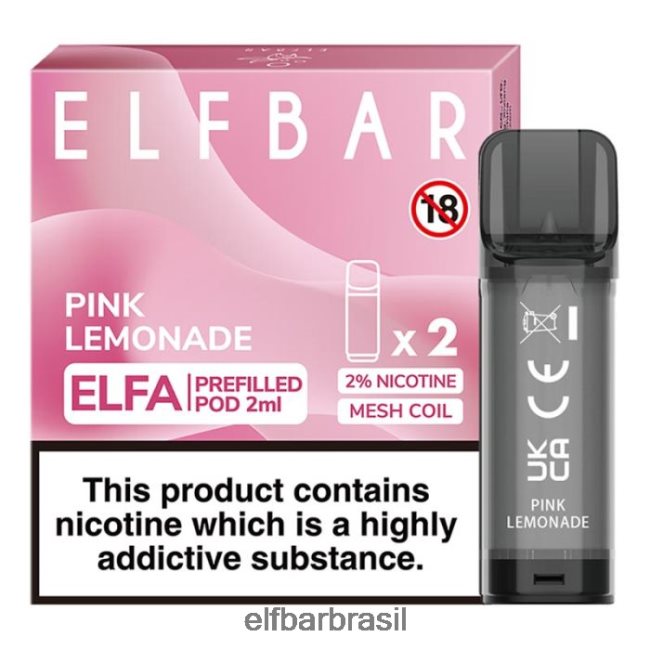 cápsula pré-cheia elfbar elfa - 2ml - 20mg (2 embalagens) J6BBBF111 limonada rosa