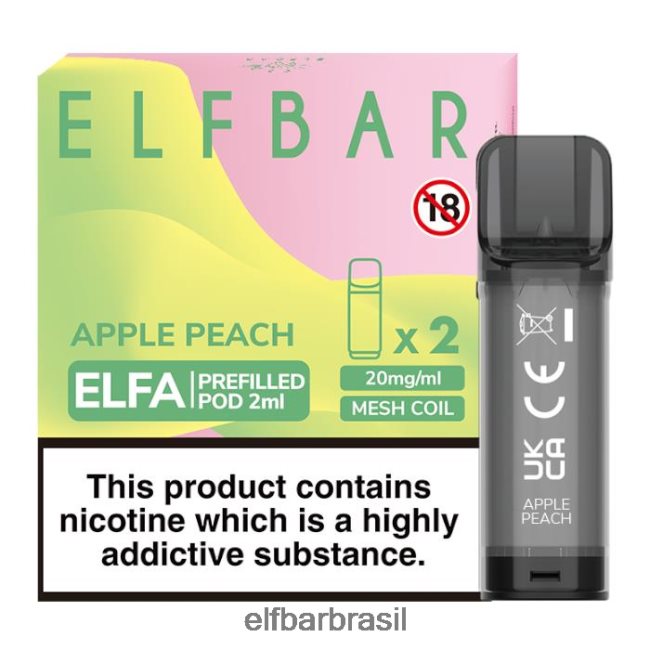 cápsula pré-cheia elfbar elfa - 2ml - 20mg (2 embalagens) J6BBBF116 maçã pêssego